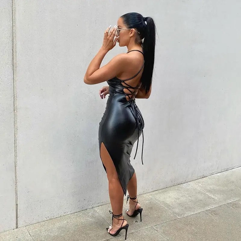 TAMMY Strappy Leather Look Dress