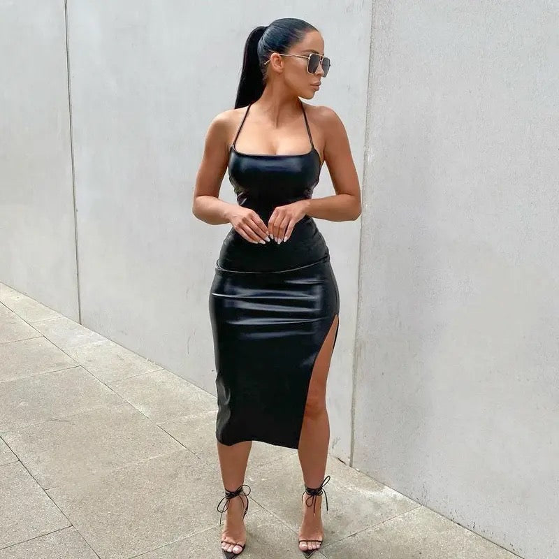 TAMMY Strappy Leather Look Dress