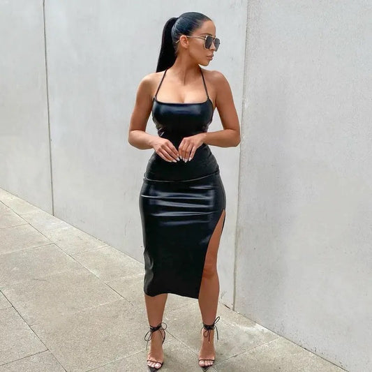 TAMMY Strappy Leather Look Dress